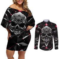 Diamond Skull Couples Matching Off Shoulder Short Dress and Long Sleeve Button Shirts Shine Bright Like Diamond - Wonder Print Shop