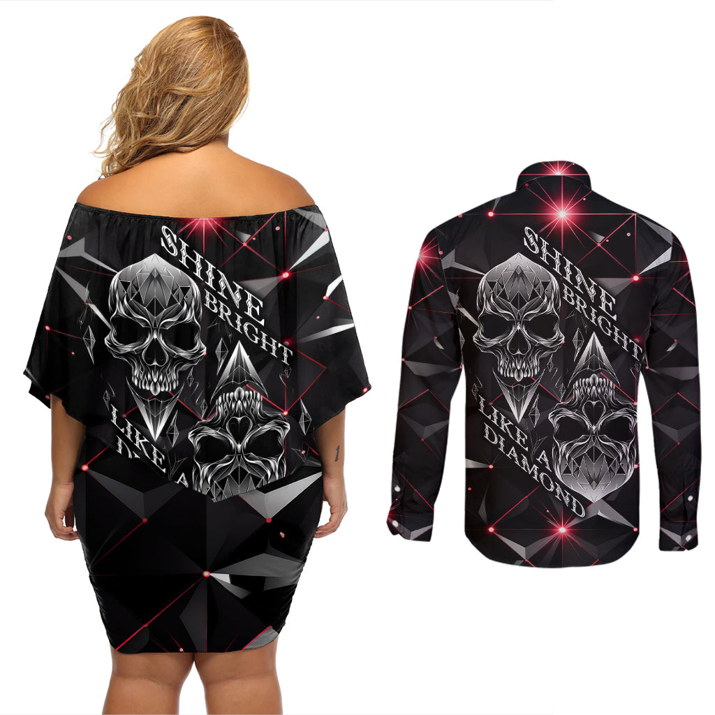 Diamond Skull Couples Matching Off Shoulder Short Dress and Long Sleeve Button Shirts Shine Bright Like Diamond - Wonder Print Shop