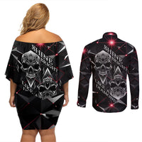 Diamond Skull Couples Matching Off Shoulder Short Dress and Long Sleeve Button Shirts Shine Bright Like Diamond - Wonder Print Shop