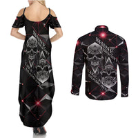 Diamond Skull Couples Matching Summer Maxi Dress and Long Sleeve Button Shirts Shine Bright Like Diamond - Wonder Print Shop