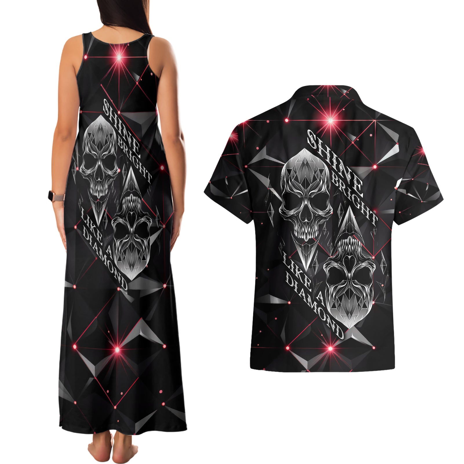 Diamond Skull Couples Matching Tank Maxi Dress and Hawaiian Shirt Shine Bright Like Diamond - Wonder Print Shop