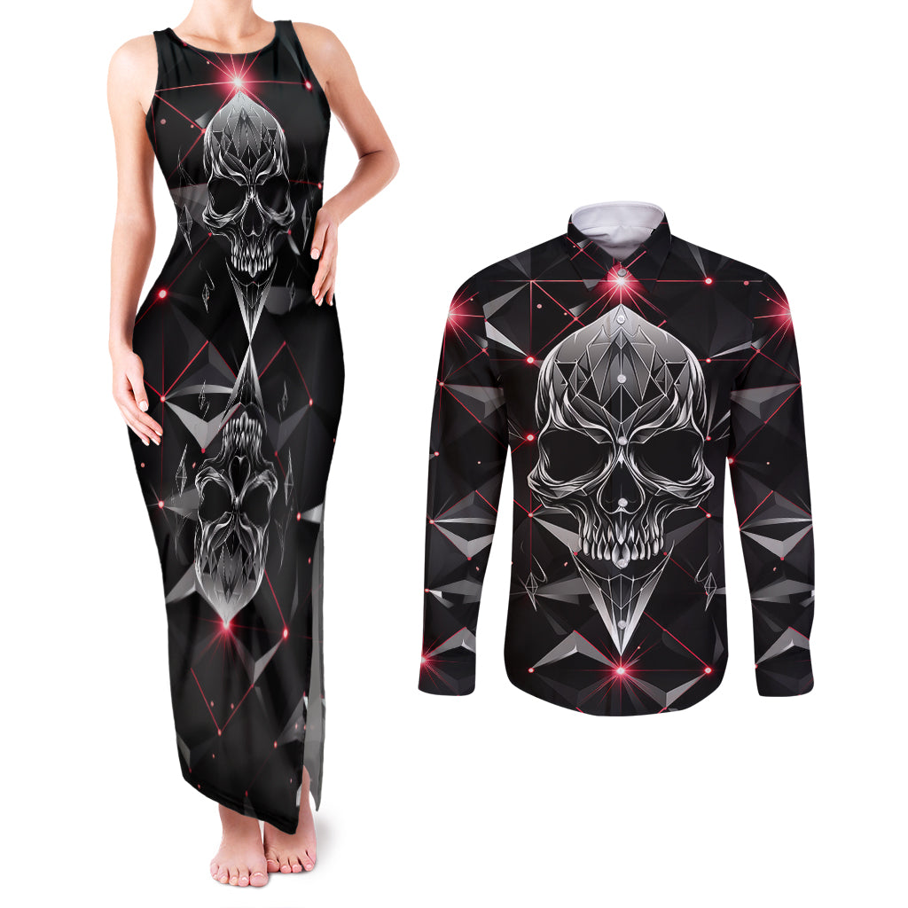 Diamond Skull Couples Matching Tank Maxi Dress and Long Sleeve Button Shirts Shine Bright Like Diamond - Wonder Print Shop
