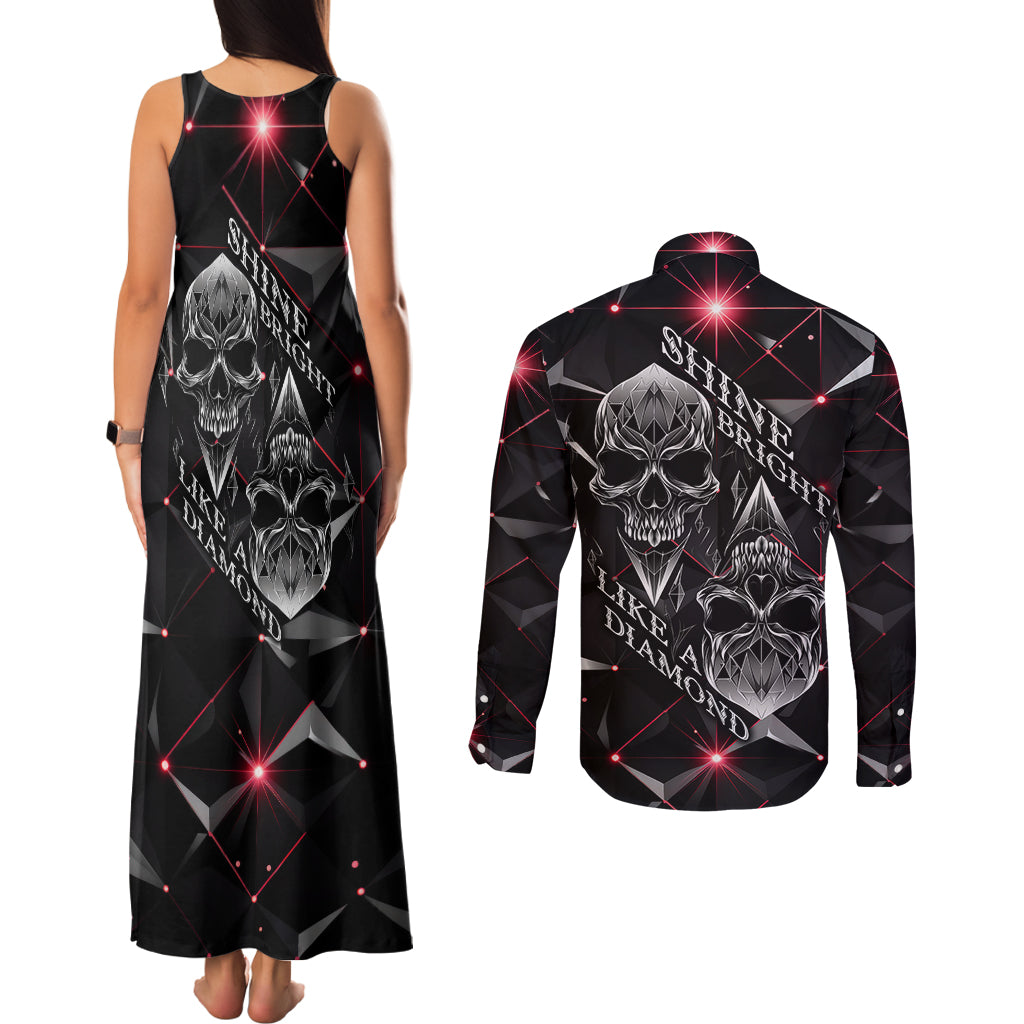 Diamond Skull Couples Matching Tank Maxi Dress and Long Sleeve Button Shirts Shine Bright Like Diamond - Wonder Print Shop