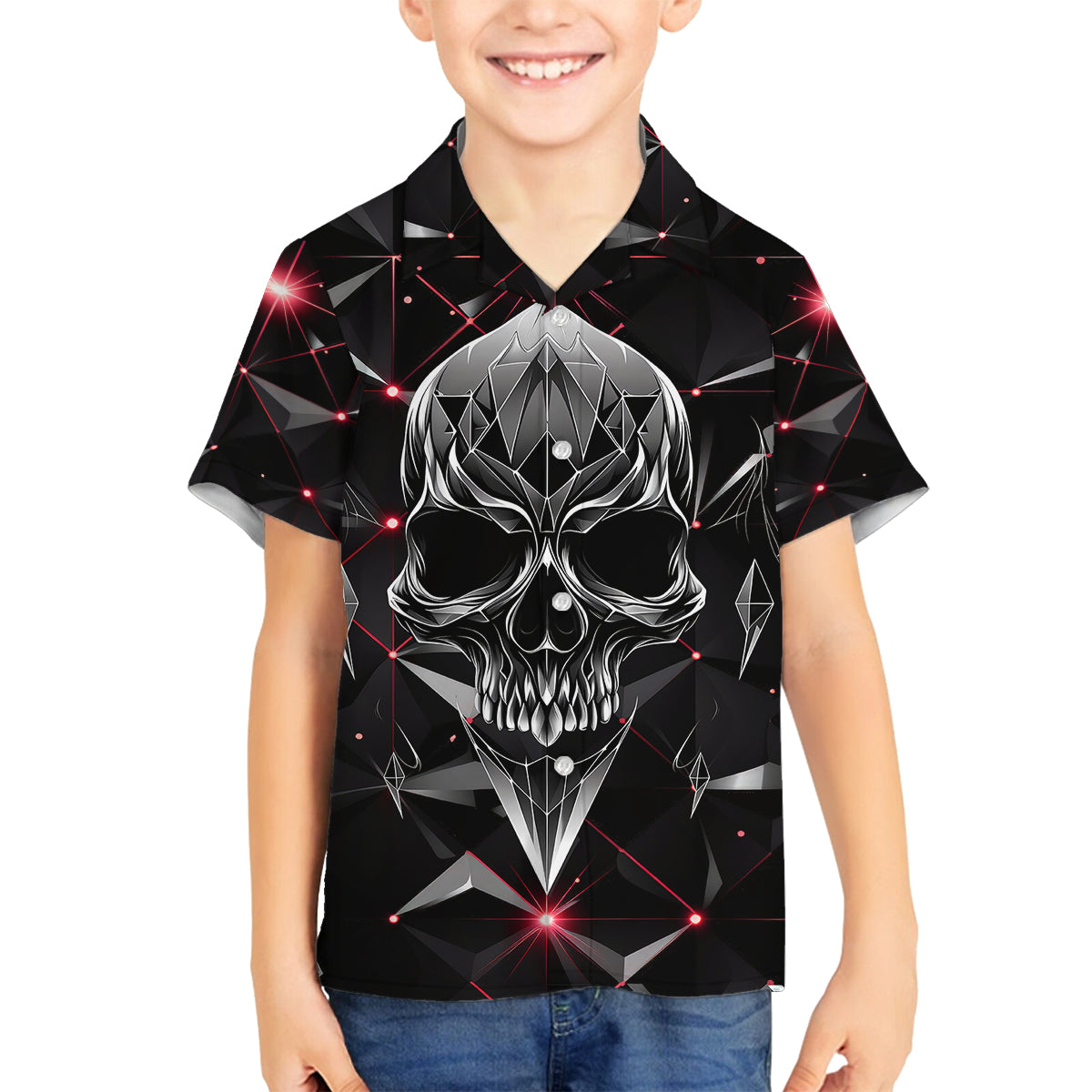 Diamond Skull Family Matching Off Shoulder Long Sleeve Dress and Hawaiian Shirt Shine Bright Like Diamond - Wonder Print Shop