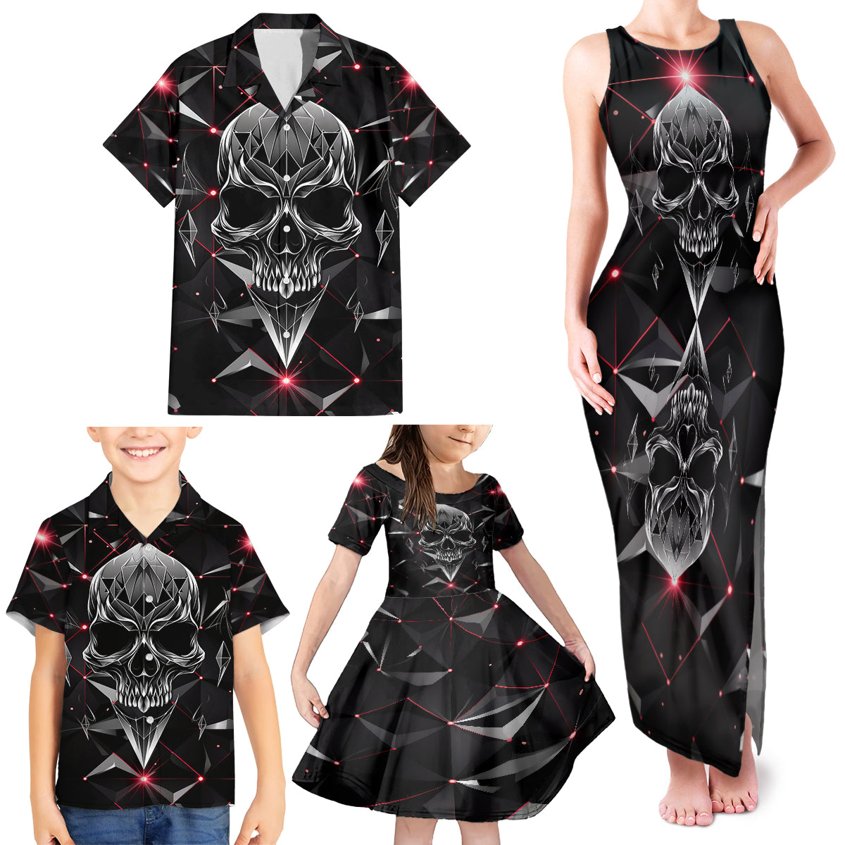Diamond Skull Family Matching Tank Maxi Dress and Hawaiian Shirt Shine Bright Like Diamond - Wonder Print Shop