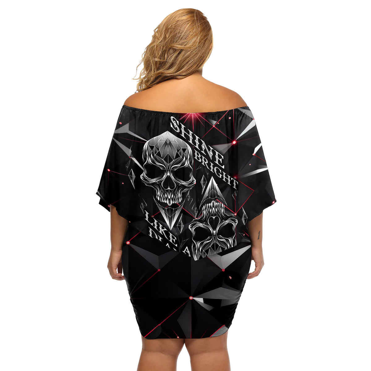 Diamond Skull Off Shoulder Short Dress Shine Bright Like Diamond - Wonder Print Shop