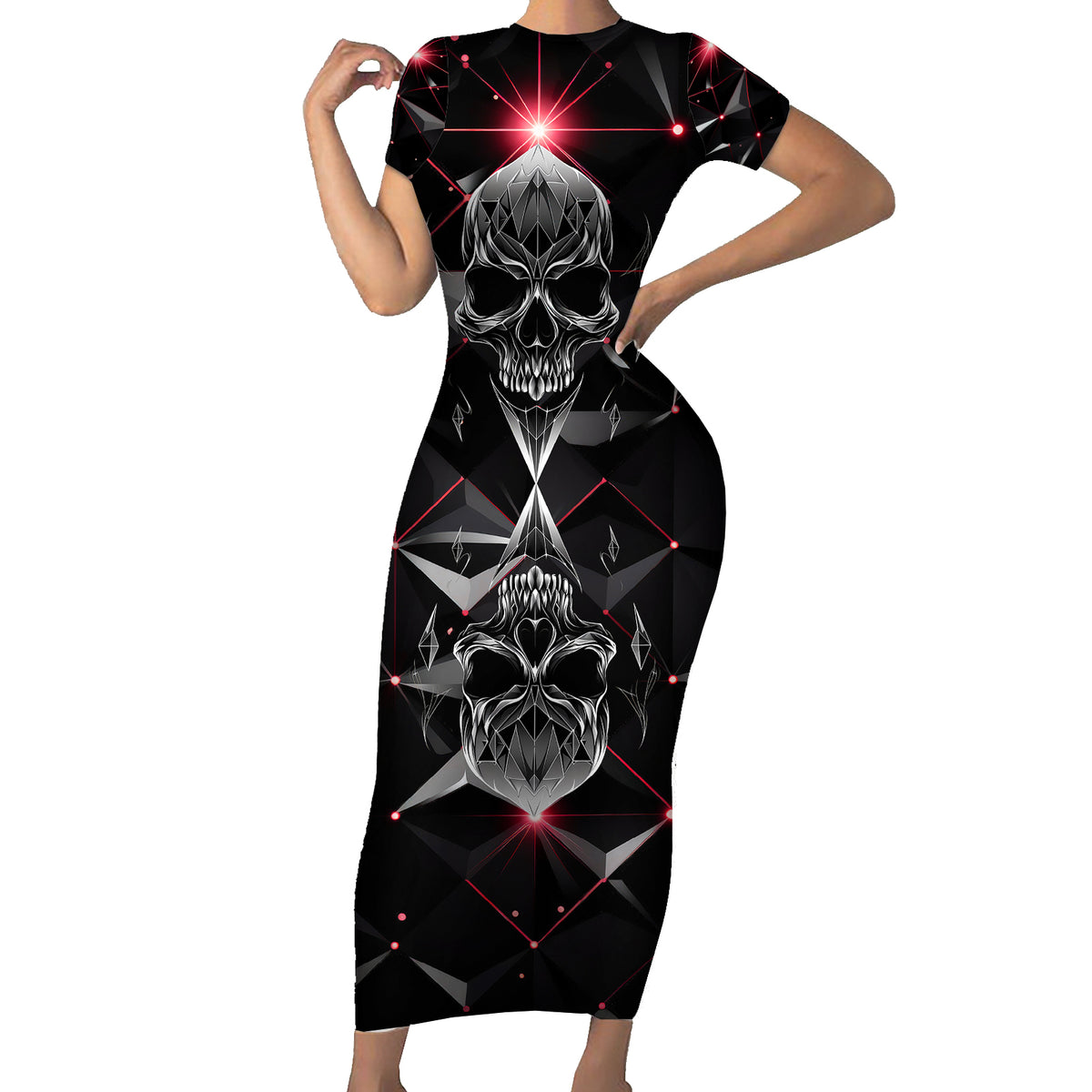 Diamond Skull Short Sleeve Bodycon Dress Shine Bright Like Diamond - Wonder Print Shop