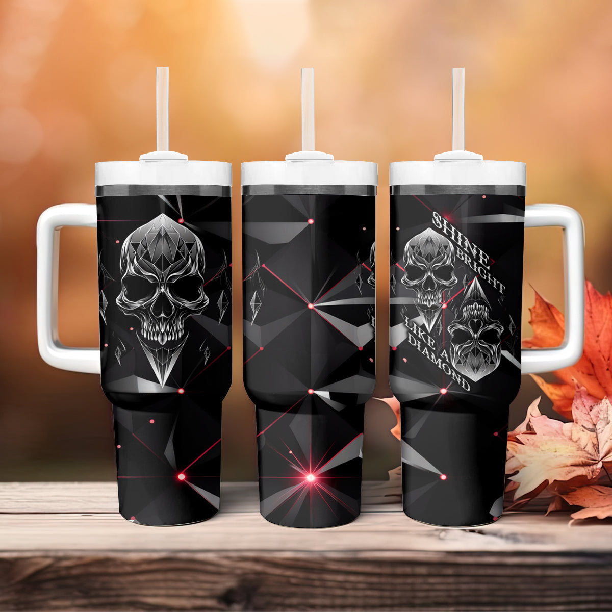 Diamond Skull Tumbler With Handle Shine Bright Like Diamond - Wonder Print Shop