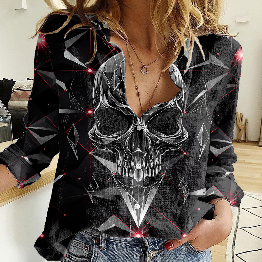 Diamond Skull Women Casual Shirt Shine Bright Like Diamond - Wonder Print Shop