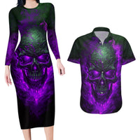 Horor Skull Couples Matching Long Sleeve Bodycon Dress and Hawaiian Shirt Welcome to the Dark side - Wonder Print Shop