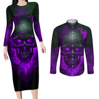 Horor Skull Couples Matching Long Sleeve Bodycon Dress and Long Sleeve Button Shirts Welcome to the Dark side - Wonder Print Shop