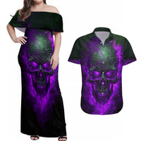 Horor Skull Couples Matching Off Shoulder Maxi Dress and Hawaiian Shirt Welcome to the Dark side - Wonder Print Shop