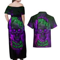 Horor Skull Couples Matching Off Shoulder Maxi Dress and Hawaiian Shirt Welcome to the Dark side - Wonder Print Shop