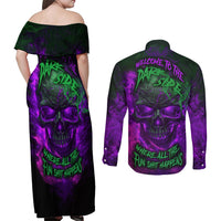 Horor Skull Couples Matching Off Shoulder Maxi Dress and Long Sleeve Button Shirts Welcome to the Dark side - Wonder Print Shop