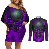 Horor Skull Couples Matching Off Shoulder Short Dress and Long Sleeve Button Shirts Welcome to the Dark side - Wonder Print Shop