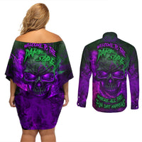 Horor Skull Couples Matching Off Shoulder Short Dress and Long Sleeve Button Shirts Welcome to the Dark side - Wonder Print Shop