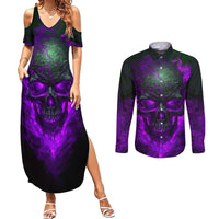Horor Skull Couples Matching Summer Maxi Dress and Long Sleeve Button Shirts Welcome to the Dark side - Wonder Print Shop