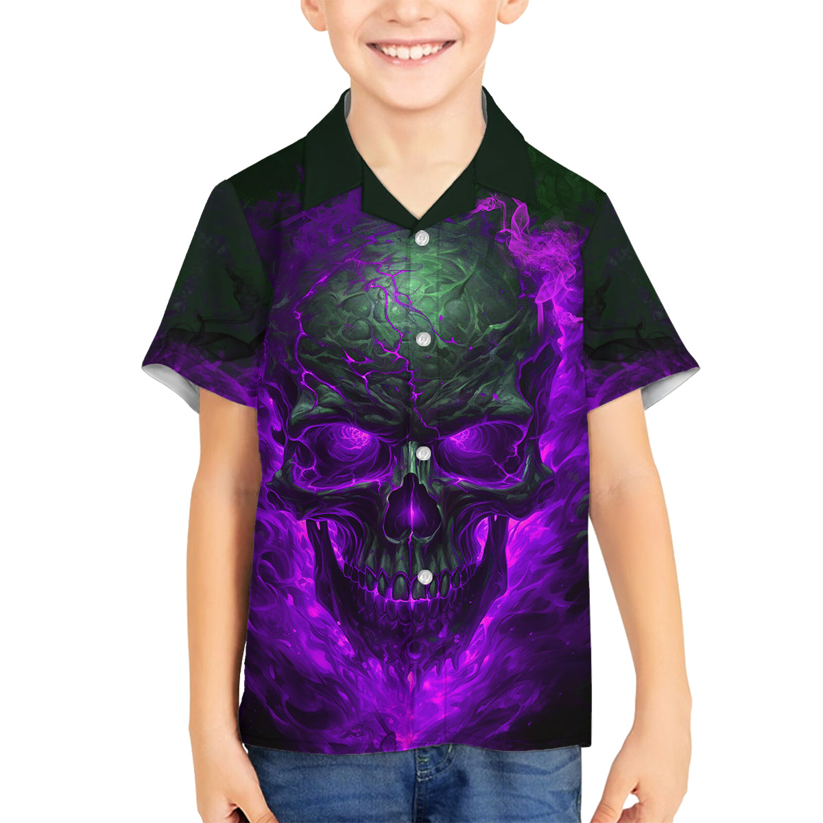 Horor Skull Family Matching Off Shoulder Short Dress and Hawaiian Shirt Welcome to the Dark side - Wonder Print Shop