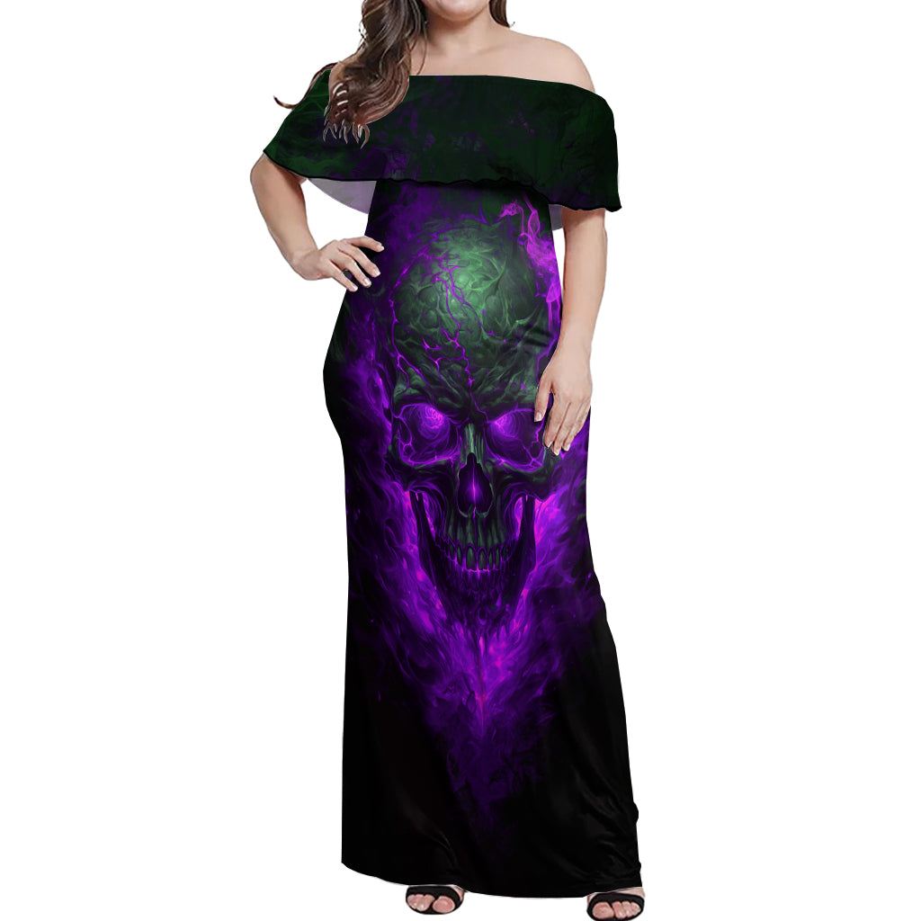Horor Skull Off Shoulder Maxi Dress Welcome to the Dark side - Wonder Print Shop