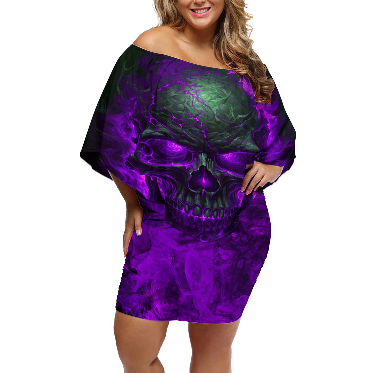 Horor Skull Off Shoulder Short Dress Welcome to the Dark side - Wonder Print Shop