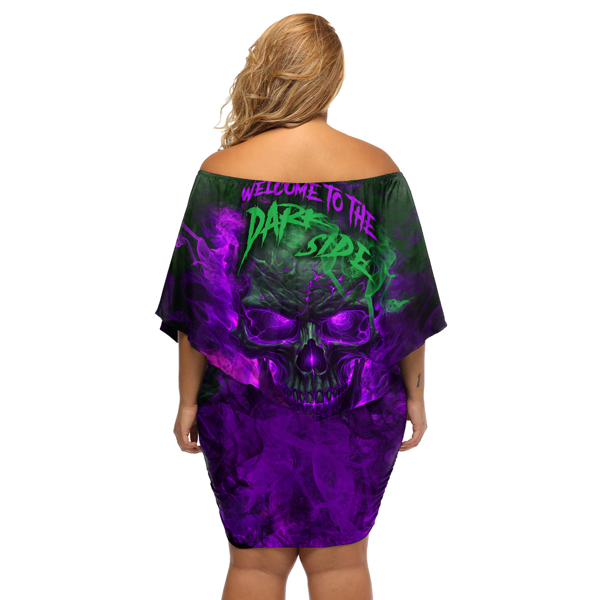 Horor Skull Off Shoulder Short Dress Welcome to the Dark side - Wonder Print Shop