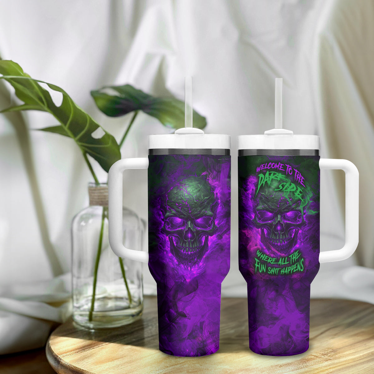 Horor Skull Tumbler With Handle Welcome to the Dark side - Wonder Print Shop