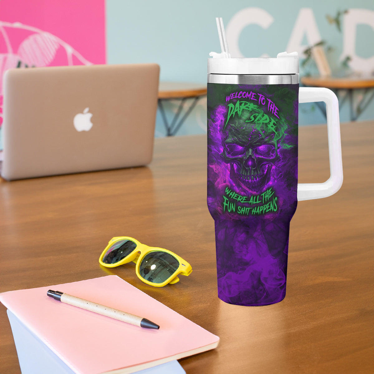 Horor Skull Tumbler With Handle Welcome to the Dark side - Wonder Print Shop
