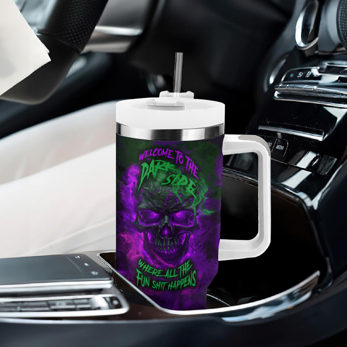 Horor Skull Tumbler With Handle Welcome to the Dark side - Wonder Print Shop