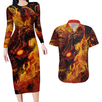 Fire Skull Couples Matching Long Sleeve Bodycon Dress and Hawaiian Shirt You inspire my Inner serial Killed - Wonder Print Shop
