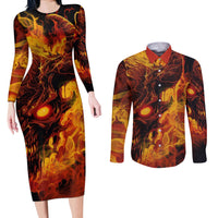 Fire Skull Couples Matching Long Sleeve Bodycon Dress and Long Sleeve Button Shirts You inspire my Inner serial Killed - Wonder Print Shop
