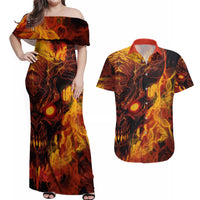 Fire Skull Couples Matching Off Shoulder Maxi Dress and Hawaiian Shirt You inspire my Inner serial Killed - Wonder Print Shop