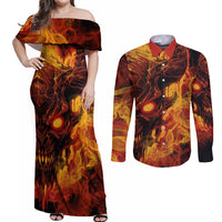 Fire Skull Couples Matching Off Shoulder Maxi Dress and Long Sleeve Button Shirts You inspire my Inner serial Killed - Wonder Print Shop