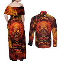Fire Skull Couples Matching Off Shoulder Maxi Dress and Long Sleeve Button Shirts You inspire my Inner serial Killed - Wonder Print Shop