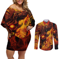 Fire Skull Couples Matching Off Shoulder Short Dress and Long Sleeve Button Shirts You inspire my Inner serial Killed - Wonder Print Shop