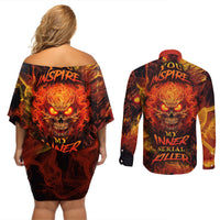 Fire Skull Couples Matching Off Shoulder Short Dress and Long Sleeve Button Shirts You inspire my Inner serial Killed - Wonder Print Shop