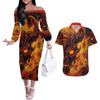 Fire Skull Couples Matching Off The Shoulder Long Sleeve Dress and Hawaiian Shirt You inspire my Inner serial Killed - Wonder Print Shop