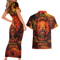 Fire Skull Couples Matching Short Sleeve Bodycon Dress and Hawaiian Shirt You inspire my Inner serial Killed - Wonder Print Shop