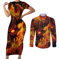 Fire Skull Couples Matching Short Sleeve Bodycon Dress and Long Sleeve Button Shirts You inspire my Inner serial Killed - Wonder Print Shop