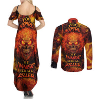 Fire Skull Couples Matching Summer Maxi Dress and Long Sleeve Button Shirts You inspire my Inner serial Killed - Wonder Print Shop