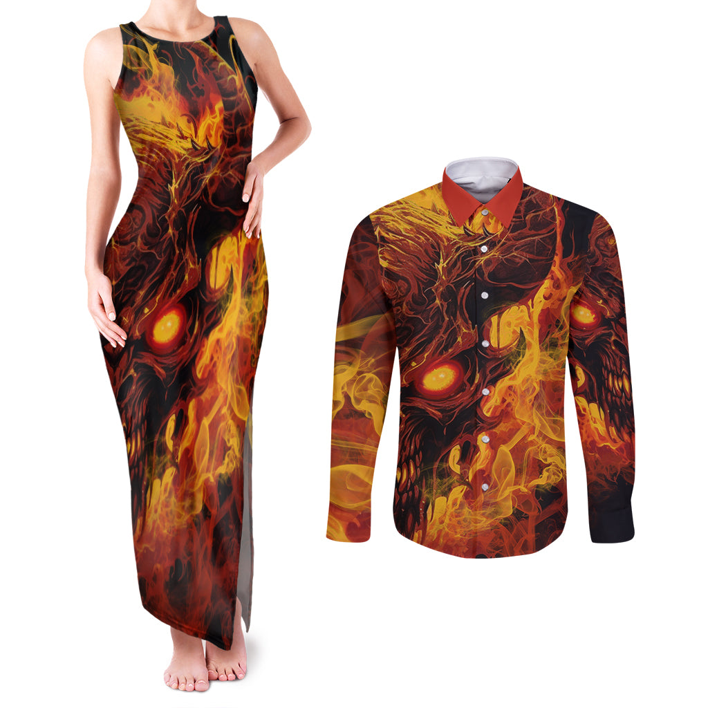 Fire Skull Couples Matching Tank Maxi Dress and Long Sleeve Button Shirts You inspire my Inner serial Killed - Wonder Print Shop