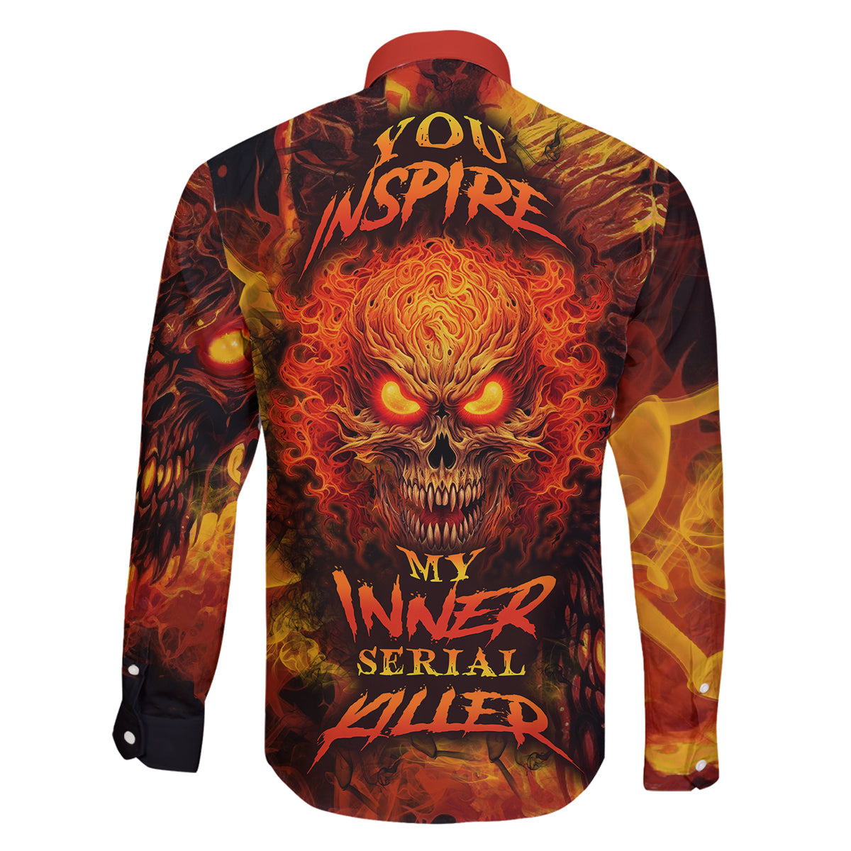 Fire Skull Family Matching Long Sleeve Bodycon Dress and Hawaiian Shirt You inspire my Inner serial Killed - Wonder Print Shop