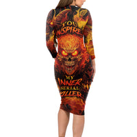 Fire Skull Long Sleeve Bodycon Dress You inspire my Inner serial Killed - Wonder Print Shop