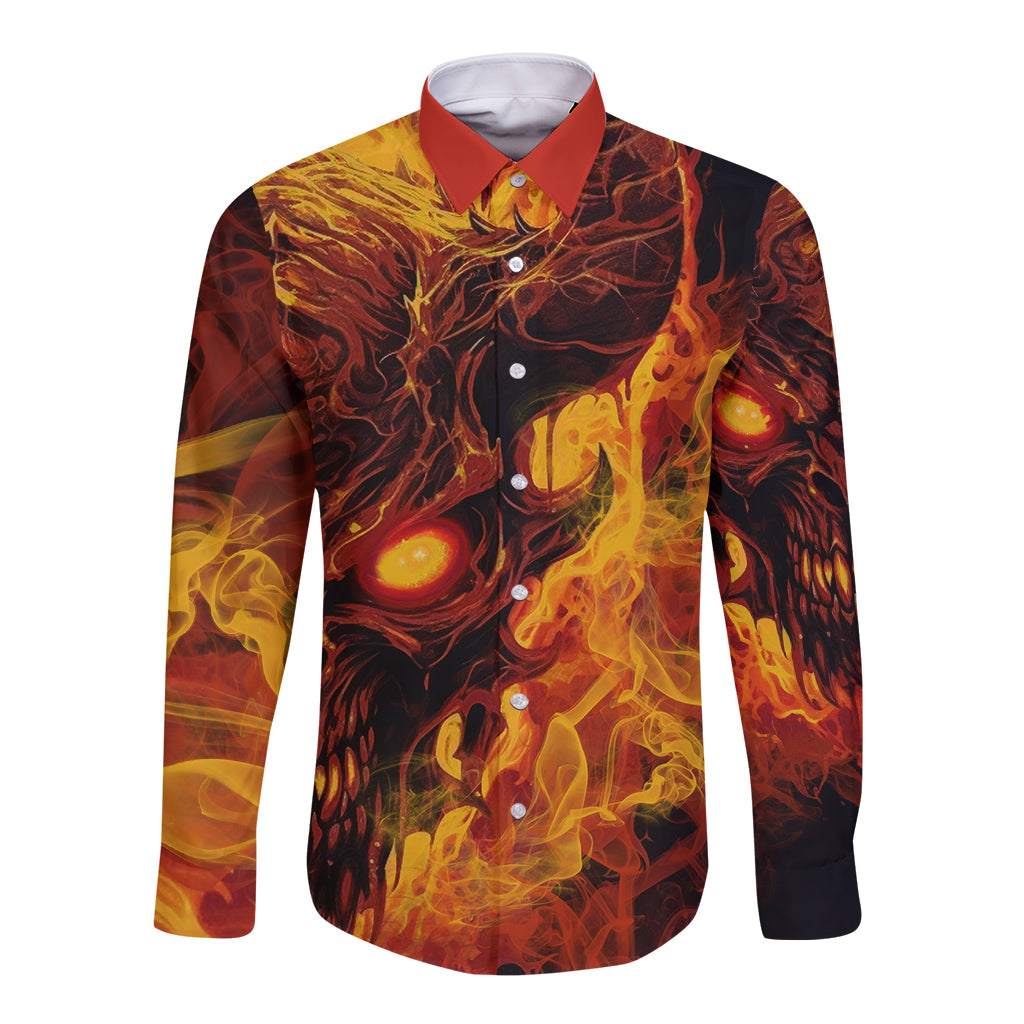 Fire Skull Long Sleeve Button Shirt You inspire my Inner serial Killed - Wonder Print Shop