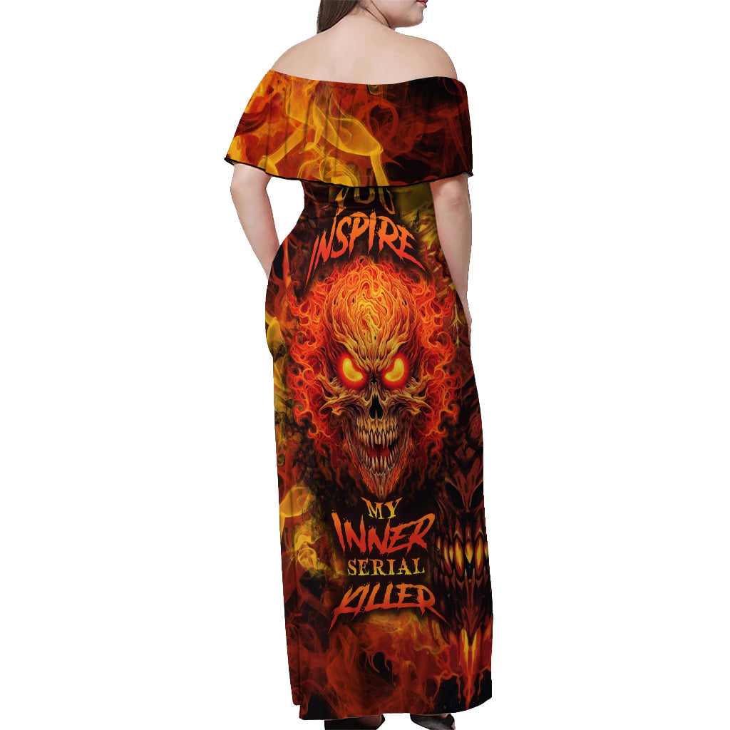 Fire Skull Off Shoulder Maxi Dress You inspire my Inner serial Killed - Wonder Print Shop