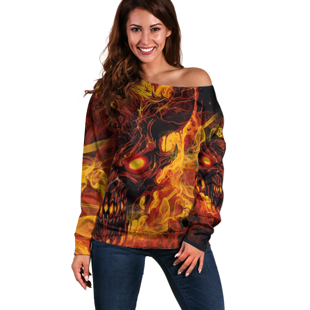 Fire Skull Off Shoulder Sweater You inspire my Inner serial Killed - Wonder Print Shop