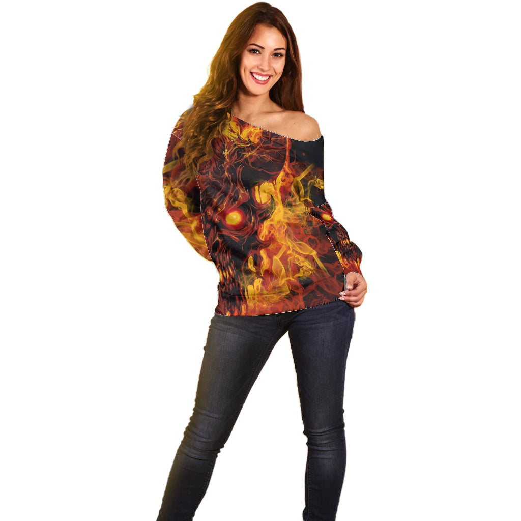 Fire Skull Off Shoulder Sweater You inspire my Inner serial Killed - Wonder Print Shop