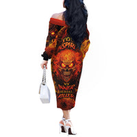 Fire Skull Off The Shoulder Long Sleeve Dress You inspire my Inner serial Killed - Wonder Print Shop