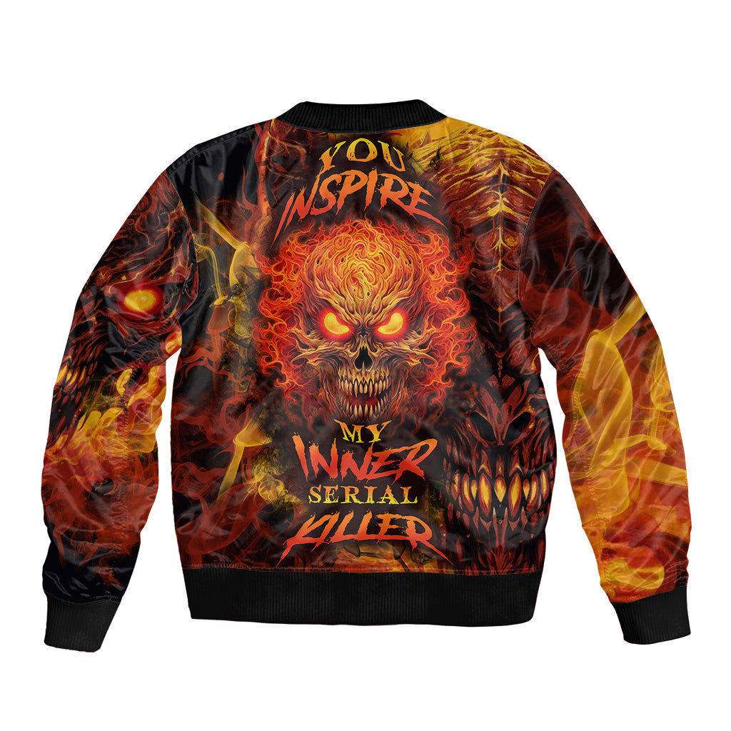 Fire Skull Sleeve Zip Bomber Jacket You inspire my Inner serial Killed - Wonder Print Shop