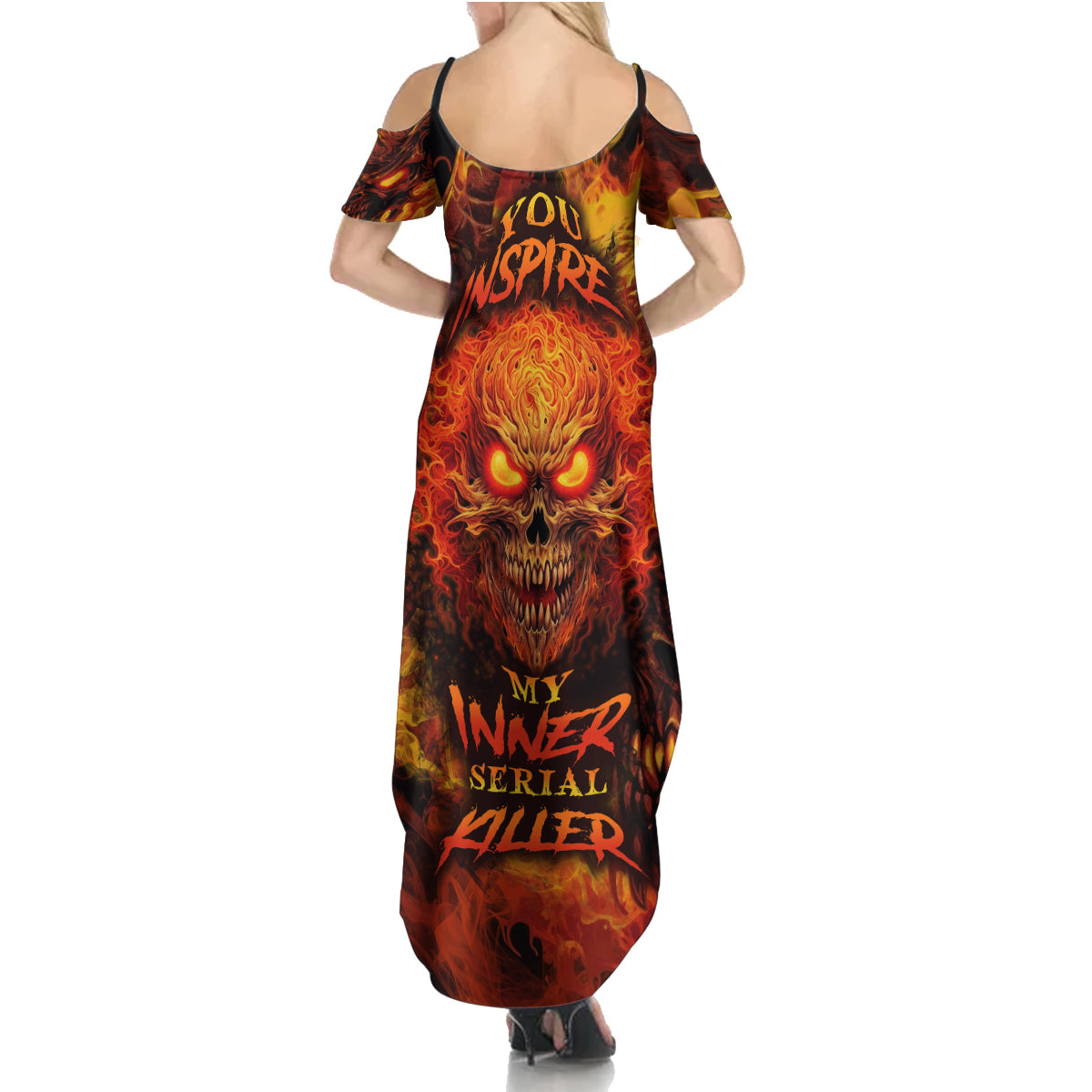 Fire Skull Summer Maxi Dress You inspire my Inner serial Killed - Wonder Print Shop