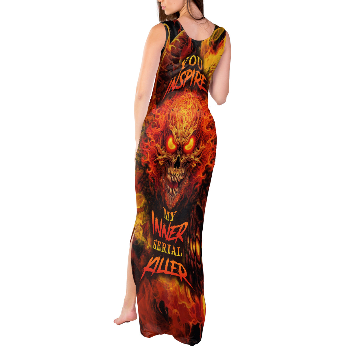 Fire Skull Tank Maxi Dress You inspire my Inner serial Killed - Wonder Print Shop